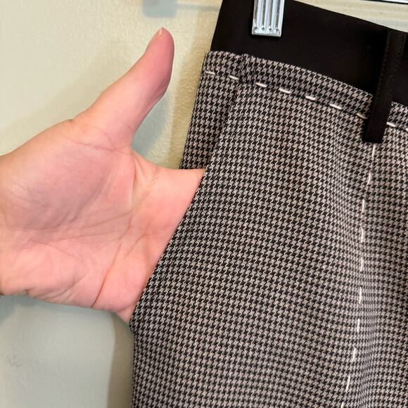 Monartw Trouser Pants Women L Black White Houndstooth Elastic Waist Straight Leg - Picture 6 of 11